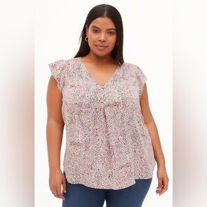 Carolina Belle Black and White Speckled Blouse with Red Accents